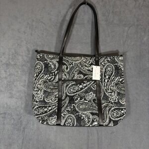 NWT Vera Bradley Trimmed Vera Tote Bag Stellar Paisley Black White Quilted 25096
